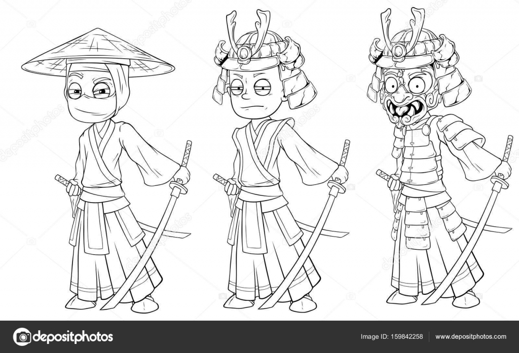 Personagem de desenho animado ninja asiático