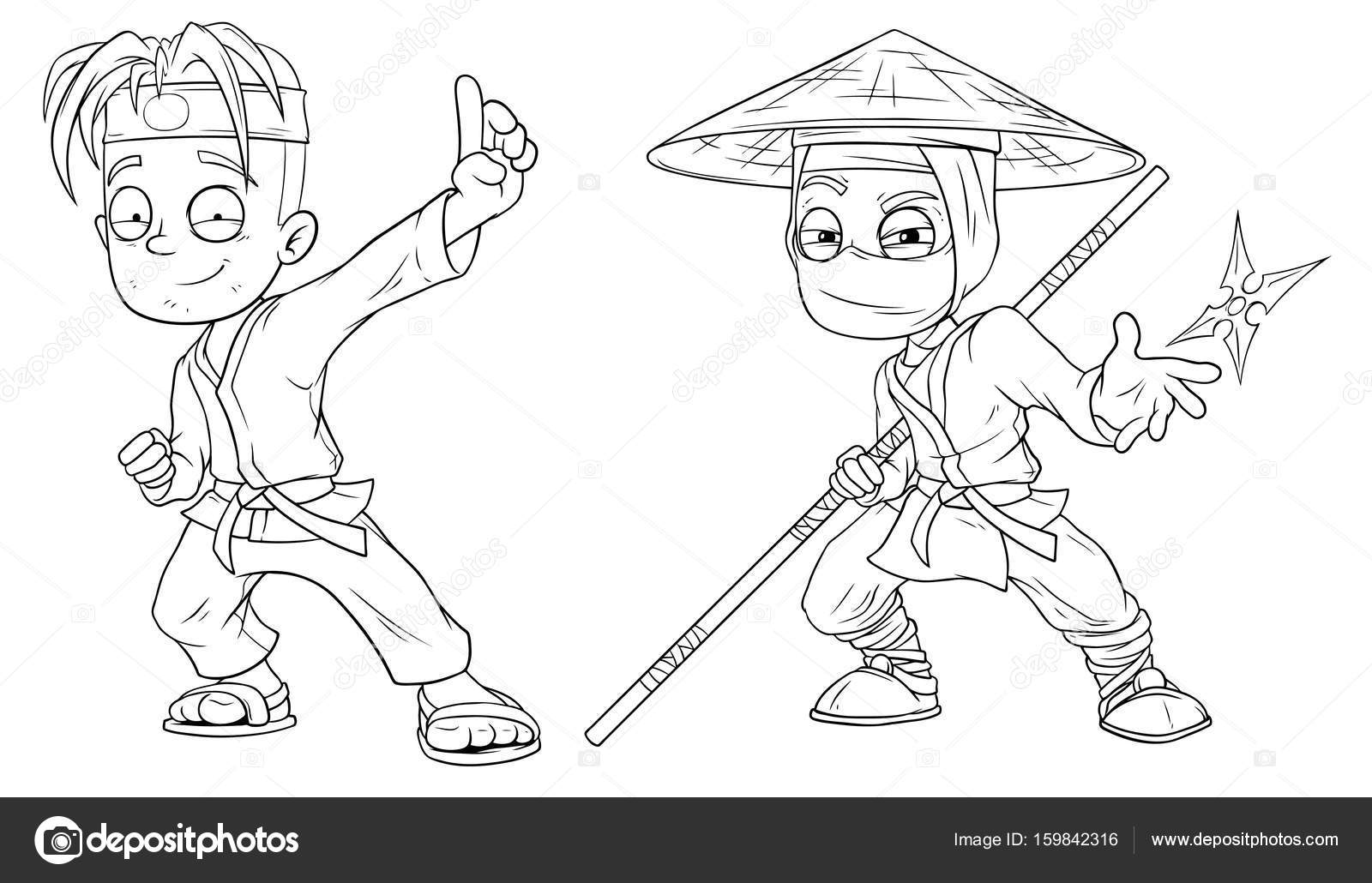 Personagem de desenho animado ninja asiático