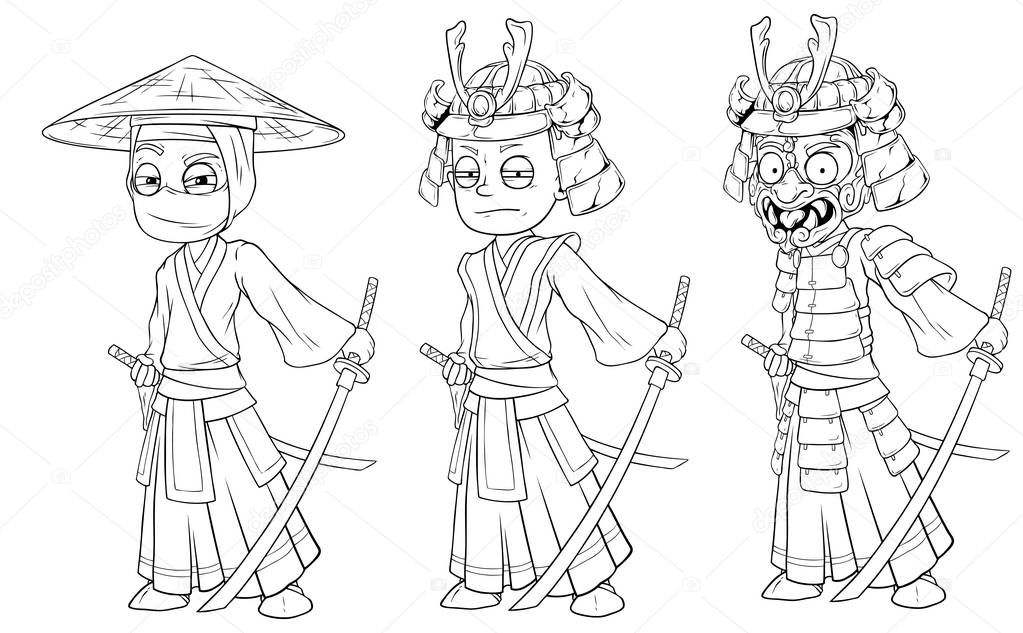 Cartoon asian ninja samurai with sword character vector