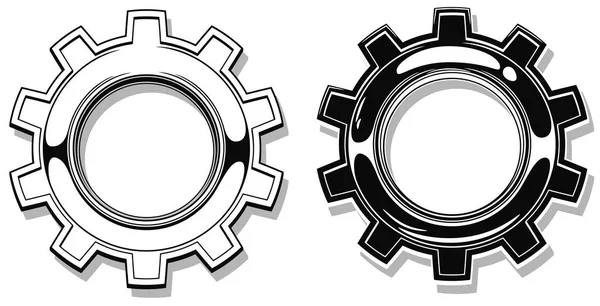 Conjunto gráfico de vectores de engranajes metálicos en blanco y negro — Archivo Imágenes Vectoriales