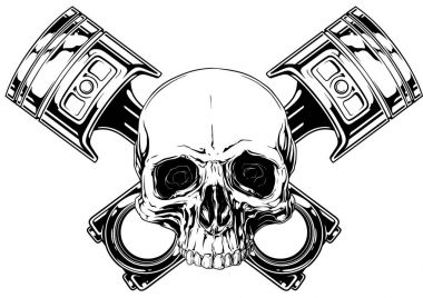 Graphic human skull with crossed car piston vector clipart