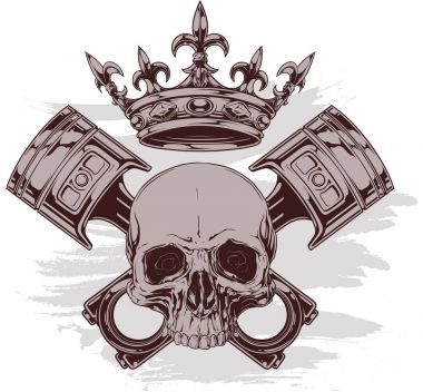 Taç ve çapraz piston ile grafik insan kafatası