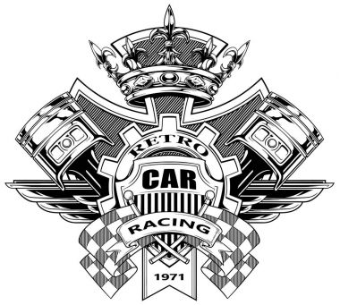 Pistonlar ve yarış bayrakları ile silah grafik kat