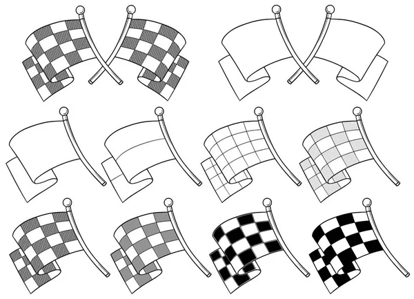 Dibujos animados gráfico cruzado bandera de carreras vector conjunto — Vector de stock
