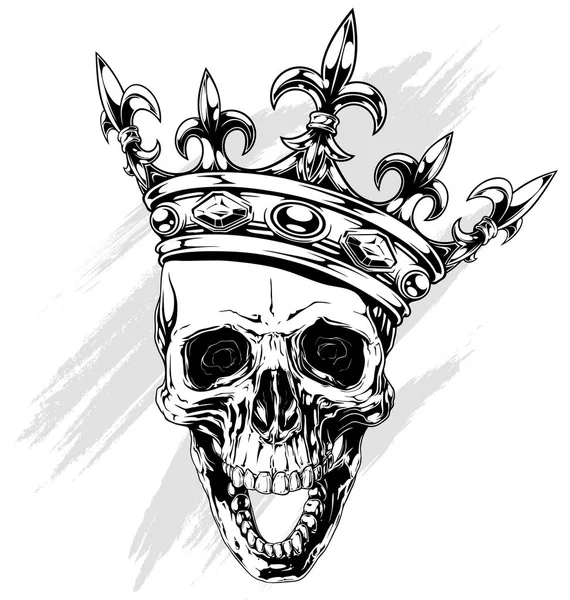 Calavera humana gráfica con corona de rey — Vector de stock