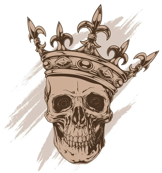 Crânio humano marrom gráfico com coroa real rei —  Vetores de Stock