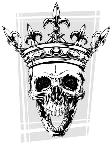 Graphic black and white human skull with crown.