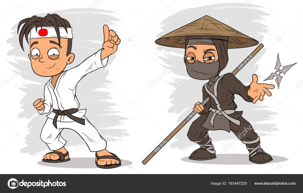 Personagem de desenho animado ninja asiático