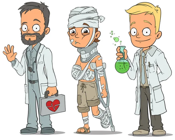 Dessin animé médecin patient scientifique caractères ensemble — Image vectorielle