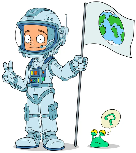 Astronauta dei cartoni animati in set di personaggi tuta spaziale — Vettoriale Stock