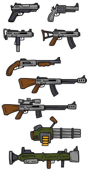 Iconos vectoriales de armas de fuego y armas de dibujos animados — Vector de stock