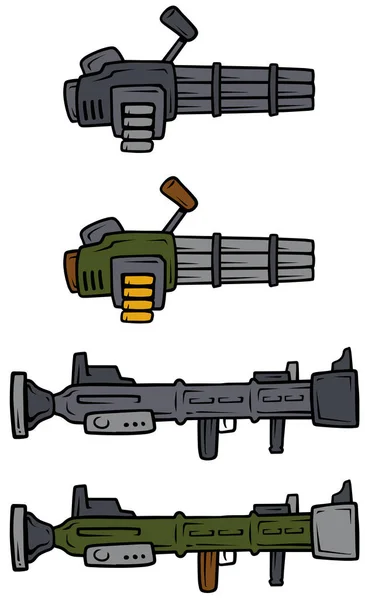 Las ametralladoras de dibujos animados y bazooka vector iconos — Vector de stock