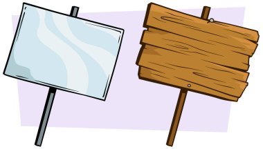 Cartoon wooden and glassy sign set clipart