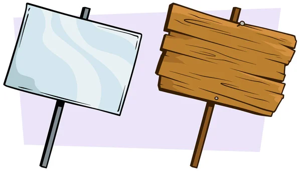 Kreskówka zestaw znak drewniane i szklane — Wektor stockowy