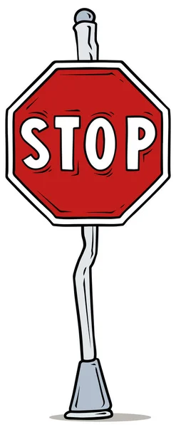 Cartoon rode stop verkeersbord op stalen paal — Stockvector