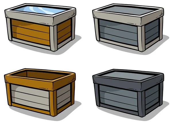 Conjunto de ícones de vetor de caixa de madeira desenhos animados — Vetor de Stock