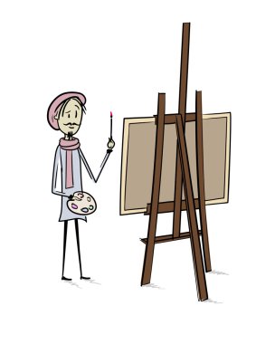 Ressam tuvalde resim yapıyor