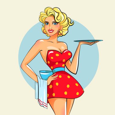 Tepsi ile pinup kız seksi garson