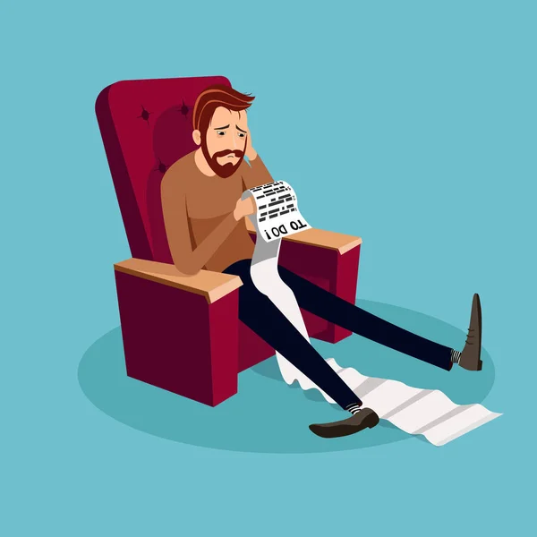 Man sitting on a chair, holding a long to do list — Stock Vector