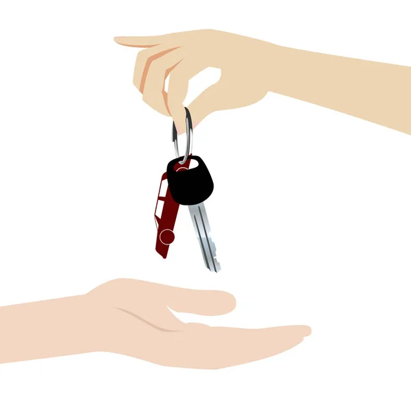 Mão dá as chaves do carro. comprar, alugar ou arrendar um carro —  Vetores de Stock