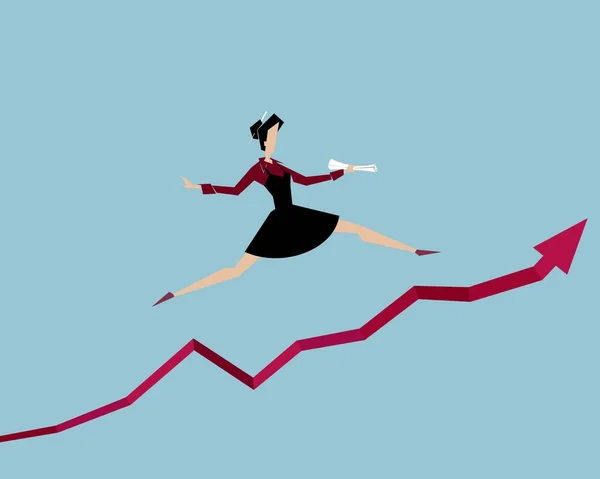Mulher pulando sobre o elemento gráfico de sucesso — Vetor de Stock