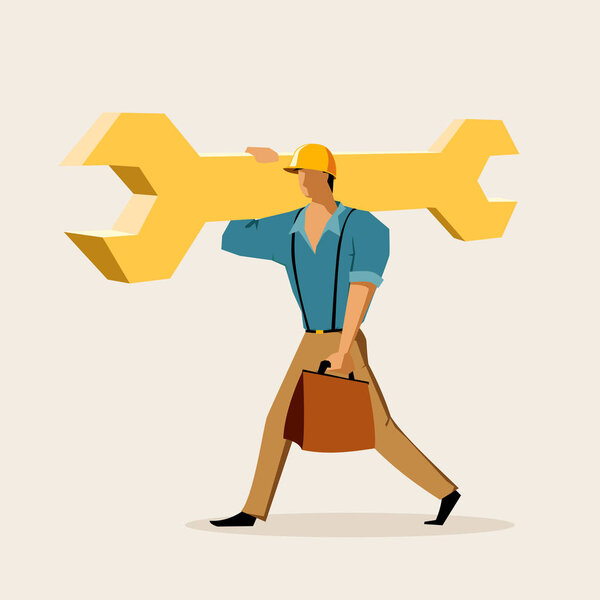 Construction worker character with wrench