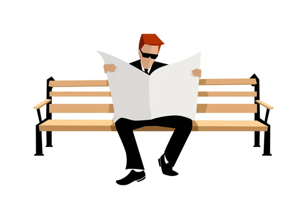 Man Sitting Bench Read Newspapers - Stok Vektor