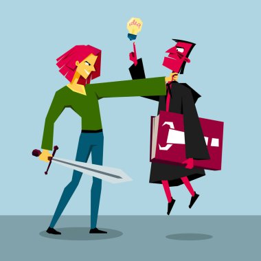 Genç adam kötü bir danışman boğazından tutuyor