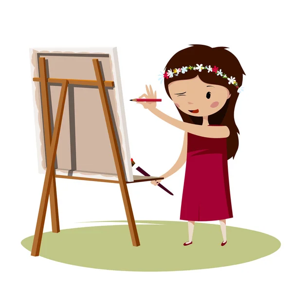 Kız tuval üzerine çizer