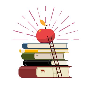 Eğitim kavramı: kitap ve merdiven ile elma