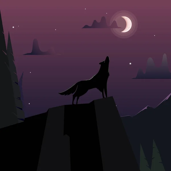 Волк Воет Луну — стоковый вектор