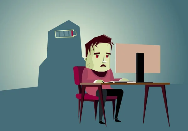 Yorgun zombi bilgisayar üzerinde fazla mesai 