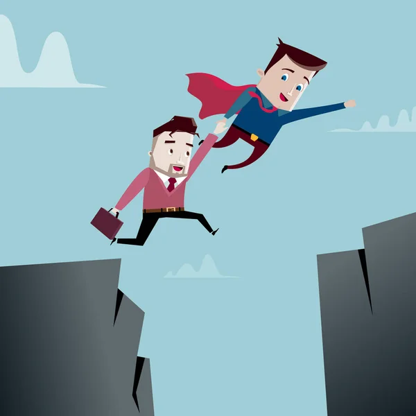Süper kahraman işadamı uçurumdan atlamak yardımcı olur.
