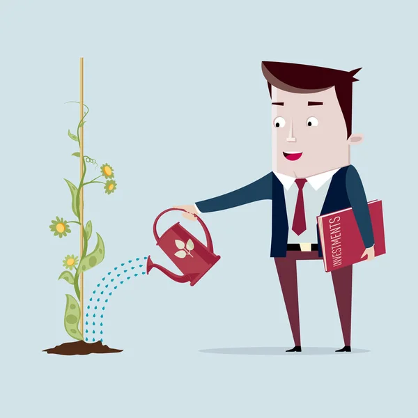 Üzletember Öntözés Növény Pénz Befektetés Üzleti Növekedés Fogalma — Stock Vector