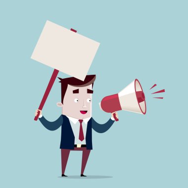 Boş protesto işareti ve megafon tutan protestocu