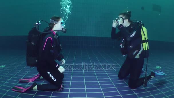 Diving course in the pool. — Stock Video