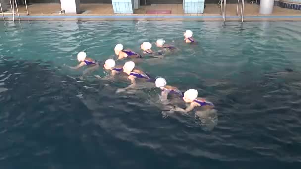 Synchronized swimming, team training. — Stock Video