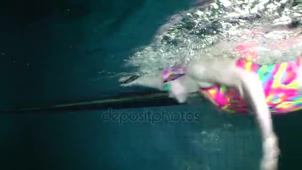 Underwater view of girl-swimmer. — Stock Video