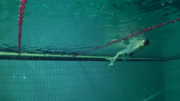 Víz alatti kilátás a lány-úszó. — Stock videók