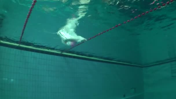 Kız-yüzücünün sualtı görüntüsü. — Stok video
