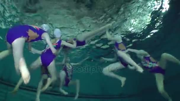 Senkronize yüzme sualtı görüntüsü. — Stok video