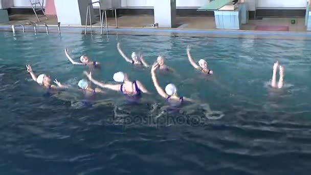 Synchronized swimming, team training. — Stock Video