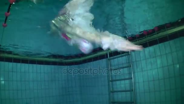 Podvodní pohled na dívčí plavkyně. — Stock video