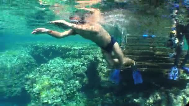 Simmare i underwater mask — Stockvideo