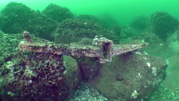 Le fragment de plomb de l'ancre grecque antique repose sur les pierres . — Video