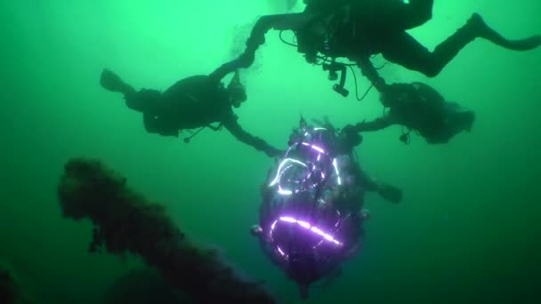 Гениальный флешмоб: дайверы празднуют Новый год под водой . — стоковое видео