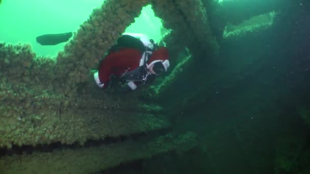Эксцентричный флешмоб: водолазы празднуют Новый год под водой . — стоковое видео