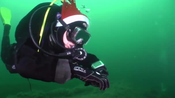 Eccentric flash mob: divers celebrate New Year under water. — Stock Video