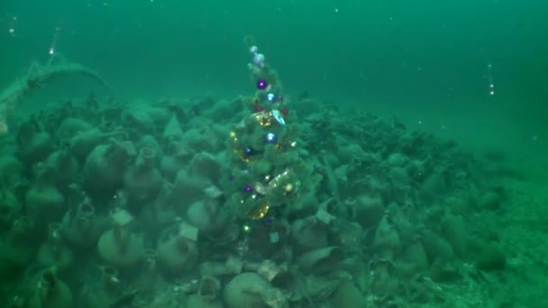 Archäologische Taucher feiern Neujahr unter Wasser. — Stockvideo