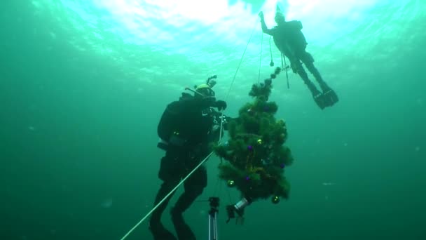 Archaeological Divers Celebrate New Year Underwater. — Stock Video